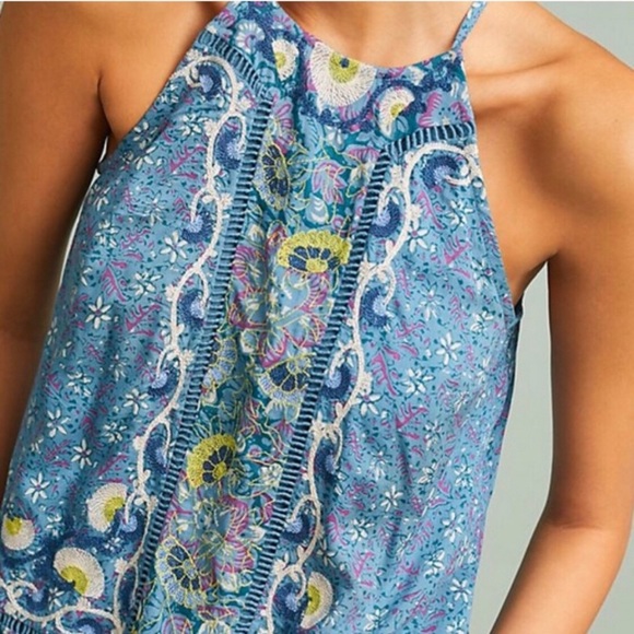 Anthropologie Akemi + Kin Blue Embroidered Halter Top size 4 - Picture 2 of 6